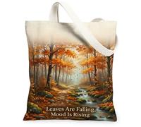 Bolsa de lona con diseño de hojas, color naranja con diseño de bosque y otoño, 13 x 15 pulgadas, Naranja, 13x15 Inch