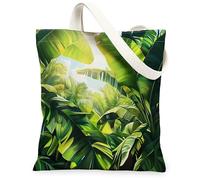 Bolsa de lona con diseño de hojas de plátano tropical para compras, 13 x 15 pulgadas, selva botánica, naturaleza, bolsa reutilizable para comestibles, para mujeres, patrón de viaje de plantas