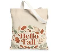 Bolsa de lona con diseño de hojas, diseño rústico de bellotas de temporada, color beige, para uso diario, 33 x 38 cm, Beige, 13x15 Inch