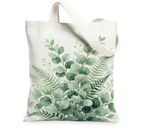 Bolsa de lona con diseño de hojas para mujer, diseño botánico de helechos, ramas primaverales, color verde primavera, lavable, reutilizable, pequeña, ideas para viajes, trabajo, compras, librería, 13