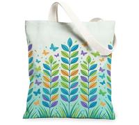 Bolsa de lona con diseño de hojas para mujer, diseño de mariposas de la naturaleza, primavera, color verde, lavable, reutilizable, estética, para compras, brunch, parque, biblioteca, excursiones, 13 x