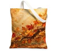 Bolsa de lona con diseño de hojas, rama de temporada de naturaleza, árbol de otoño, bolsa de comestibles, color naranja, 33 x 38 cm, Naranja, 13x15 Inch