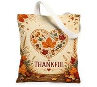 Bolsa de lona con diseño de hojas, rústica, encantadora, corazón, flor, otoño, naranja, pequeña, 13 x 15 pulgadas, Naranja, 13x15 Inch