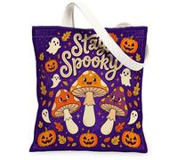 Bolsa de lona con diseño de hongos, calabazas juguetonas, fantasmas, Halloween, violeta, bolsas de mano, 33 x 38 cm, Púrpura, 13x15 Inch