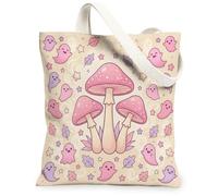 Bolsa de lona con diseño de hongos, diseño de hojas fantasmas para Halloween, melocotón, mercado, 13 x 15 pulgadas, Rosa, 13x15 Inch