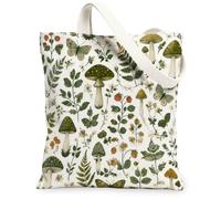 Bolsa de lona con diseño de hongos para mujer, inspirada en la naturaleza botánica, mariposa, helecho, primavera, verde, lavable, reutilizable, bolsa de la compra, Verde, 13x15 Inch