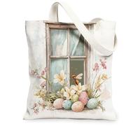 Bolsa de lona con diseño de hormigas de primavera y Pascua para compras, 13 x 15 pulgadas, huevos de ventana floral, reutilizable, bolsa de hombro para mujer, pintura de insectos, decoración de regalo