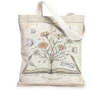 Bolsa de lona con diseño de libro para mujer, diseño de flores, mariposas, primavera, pastel, lavable, reutilizable, estética, ideas para viajes de compras, oficina, biblioteca, casual, 33 x 38 cm