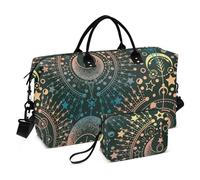 Bolsa de lona con diseño de luna, sol, estrella, alquimia, bolsa de fin de semana con bolsa de aseo, bolsa deportiva para yoga, entrenamiento, plegable, Moon Sun Star Alchemy Magical, 1 Size