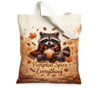 Bolsa de lona con diseño de mapache, bonitas calabazas y canela, color marrón otoñal, 13 x 15 pulgadas, Marrón, 13x15 Inch