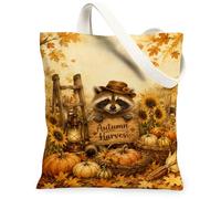 Bolsa de lona con diseño de mapache, calabazas rústicas, girasol, otoño, naranja, mercado, bolsa de 33 x 38 cm, Naranja, 13x15 Inch