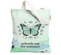 Bolsa de lona con diseño de mariposa para mujer, diseño de hojas de naturaleza, verano, verde, lavable, reutilizable, ideas para compras, viajes, oficina, biblioteca, casual, 13 x 15 pulgadas