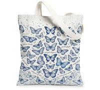 Bolsa de lona con diseño de mariposa para mujer, inspirada en la naturaleza, vuelo, primavera, azul, lavable, reutilizable, pequeñas, ideas para viajes al aire libre, día de trabajo, lectura, 13 x 15