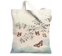 Bolsa de lona con diseño de mariposa para mujer, primavera, naturaleza, flores, rama, primavera, pastel, lavable, reutilizable, estética, ideas para viajes de compras, oficina, biblioteca, casual, 13
