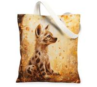 Bolsa de lona con diseño de mariposas hiena a rayas de otoño para compras, 13 x 15 pulgadas, bolsa de comestibles reutilizable para mujeres, diseño de viaje de animales, decoración de regalo