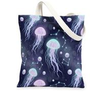 Bolsa de lona con diseño de medusas para mujer, diseño de constelaciones de burbujas místicas del océano, color azul marino, lavable, reutilizable, idea, Marino, 13x15 Inch