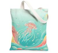 Bolsa de lona con diseño de medusas para mujer, diseño de océano con burbujas, olas, color turquesa, lavable, reutilizable, ideal para la compra, Turquesa, 13x15 Inch