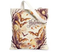 Bolsa de lona con diseño de murciélago, diseño de hojas de árbol de temporada de Halloween, color marrón, bolsa estética, 13 x 15 pulgadas, Marrón, 13x15 Inch