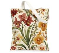 Bolsa de lona con diseño de orquídeas de primavera para ir de compras, 13 x 15 pulgadas, diseño vintage de flores silvestres y flores silvestres, reutilizable, para mujer, pintura estética estética