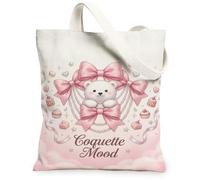 Bolsa de lona con diseño de oso para mujer, bonita cinta divertida, magdalenas, melocotón, lavable, reutilizable, con gráficos, ideas para ir de compras, Melocotón, 13x15 Inch