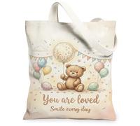 Bolsa de lona con diseño de oso para mujer, diseño de bolas de aire, pancartas de celebración, lavable, reutilizable, bolsa de mercado para compras, brunch, parque, biblioteca, excursiones, 13 x 15