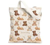 Bolsa de lona con diseño de oso para mujer, diseño de corazón, color beige, lavable, reutilizable, estética, ideas para familiares, amigos, colegas, lectura, amor, 33 x 38 cm