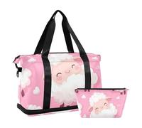 Bolsa de lona con diseño de ovejas blancas de dibujos animados con correa ajustable impermeable para deportes, Linda oveja blanca de dibujos animados, 1 size