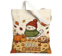 Bolsa de lona con diseño de pájaros, bonitas calabazas y hojas de otoño, color naranja, 13 x 15 pulgadas, Naranja, 13x15 Inch