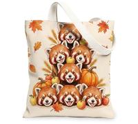 Bolsa de lona con diseño de pandas rojos otoñales para compras, 13 x 15 pulgadas, bonita bolsa de comestibles reutilizable para mujer, diseño de otoño para viajes, decoración de regalo