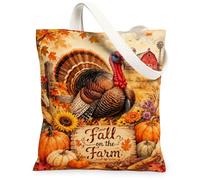 Bolsa de lona con diseño de pavo, calabazas rústicas, girasol, otoño, naranja, estética, 33 x 38 cm, Naranja, 13x15 Inch