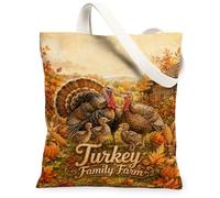 Bolsa de lona con diseño de pavo, calabazas rústicas, maíz, Acción de Gracias, color marrón, estética, 33 x 38 cm, Marrón, 13x15 Inch