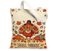 Bolsa de lona con diseño de pavo, diseño de calabazas y hojas de otoño, color naranja, 13 x 15 pulgadas, Naranja, 13x15 Inch