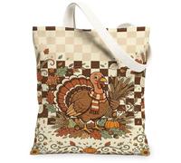 Bolsa de lona con diseño de pavo, diseño festivo de calabazas otoñales, hojas de Acción de Gracias, color marrón, bolsa pequeña de 33 x 38 cm, Marrón, 13x15 Inch