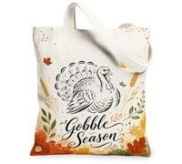 Bolsa de lona con diseño de pavo, hojas festivas de otoño, trigo, Acción de Gracias, naranja, bolsa de compras de 13 x 15 pulgadas, Naranja, 13x15 Inch