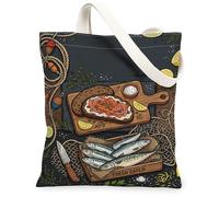 Bolsa de lona con diseño de peces para mujer, estilo rústico costero, pan de limón, verano, oscuro, lavable, reutilizable, bolsas pequeñas, ideas para viajes W, Oscuro, 13x15 Inch