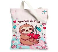 Bolsa de lona con diseño de perezoso para mujer, lindas cerezas y corazones, ninguno melocotón, lavable, reutilizable, bolsas de compras para ir de compras, Melocotón, 13x15 Inch