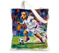 Bolsa de lona con diseño de perro Airedale Terrier de fútbol 2026 para ir de compras de 13 x 15 pulgadas, para el día del partido, cachorro, regate, pasado, reutilizable, estampado de comestibles