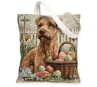 Bolsa de lona con diseño de perro Airedale Terrier de primavera, Pascua, para compras, 13 x 15 pulgadas, huevos de granja, cruz de cachorro, bolsa de comestibles reutilizable para mujeres, pintura