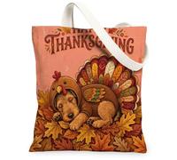 Bolsa de lona con diseño de perro Airedale Terrier para el Día de Acción de Gracias, 13 x 15 pulgadas, diseño de pavo divertido de otoño, reutilizable, estampado de comestibles, para mujeres