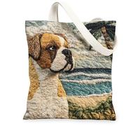 Bolsa de lona con diseño de perro boxeador para ir de compras, 13 x 15, palmera de playa, reutilizable, bolsa de comestibles para mujeres, mascotas, trabajo, viajes, decoración de regalo
