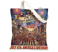 Bolsa de lona con diseño de perro bulldog francés del 250 aniversario para ir de compras, 13 x 15 pulgadas, 4 de julio, independencia, reutilizable, estampado de comestibles, para mujeres, pintura