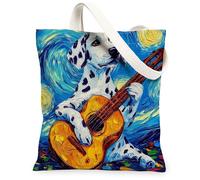 Bolsa de lona con diseño de perro dálmata para compras, 13 x 15 pulgadas, diseño de guitarra nocturna de estrellas, bolsa de comestibles reutilizable para mujeres, mascotas, cachorros, trabajo, viajes