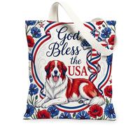 Bolsa de lona con diseño de perro de los Grandes Pirineos de 250 años para ir de compras, 13 x 15 pulgadas, bolsa de comestibles reutilizable con flores cristianas para mujeres, patrón patriótico de