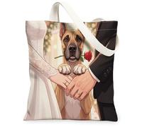 Bolsa de lona con diseño de perro gran danés para ir de compras de 13 x 15 pulgadas, para ceremonia de matrimonio, bendiciones, reutilizable, para mujeres, parejas, amor, playa, pintura estética