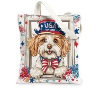 Bolsa de lona con diseño de perro habanero de 250 años para ir de compras de 13 x 15 pulgadas, bolsa de hombro reutilizable con ventana americana para mujer, decoración de regalo para pintura del 4 de