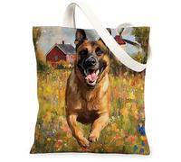 Bolsa de lona con diseño de perro malinois belga de primavera de 13 x 15 pulgadas, bolsa reutilizable con estampado de flores para mujer, diseño de flores divertidas para mascotas, playa, pintura