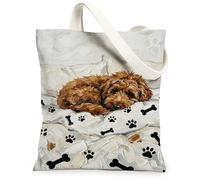 Bolsa de lona con diseño de perro para mujer, acogedora, fantástica, huesos, ninguno marrón, lavable, reutilizable, estética, ideas para viajes de compras, oficina, biblioteca, casual, 13 x 15