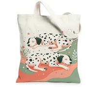 Bolsa de lona con diseño de perro para mujer, diseño de estrellas, flores, color verde, lavable, reutilizable, ideas para compras, viajes, oficina, biblioteca, casual, 33 x 38 cm