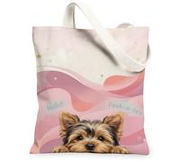 Bolsa de lona con diseño de perro para mujer, diseño de ondas modernas y juguetonas, burbujas de discurso N/a melocotón, bolsas de compras lavables y reutilizables, ideas para viajes, trabajo, compras