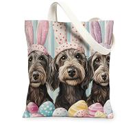 Bolsa de lona con diseño de perro puntero alemán de Pascua para ir de compras de 13 x 15 pulgadas, lindos huevos divertidos cachorros, bolsa reutilizable con patrón de impresión de comestibles para